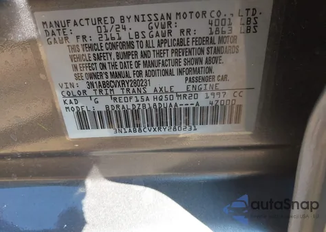 2024 Nissan Sentra Sv Xtronic Cvt from USA, damaged, VIN 3N1AB8CVXRY280231